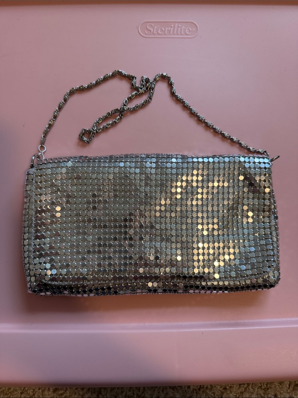 LOFT Silver Sequin Chain Clutch - Women's Evening Bag